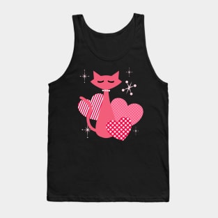 Atomic Hearts Mid-Century Modern Retro Valentines Cat Tank Top